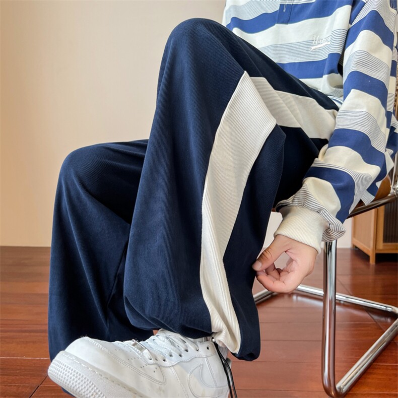 美式高街拼色运动卫裤男秋季港风ins宽松阔腿休闲长裤K4344-P38,男装休闲裤,星座512-2