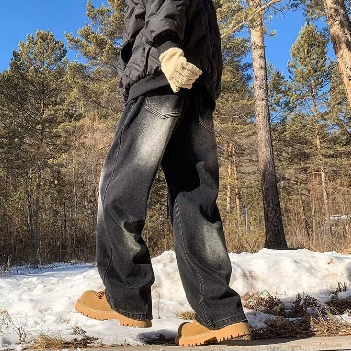 美式复古男宽松做旧水洗直筒高街潮牌牛仔裤N6610加绒-P52,男装牛仔裤,星座208-5