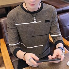 W203-男士圆领长袖t恤衫潮男韩版修身打底衫卫衣秋外套男，男装T恤，电商D310（原电商305）