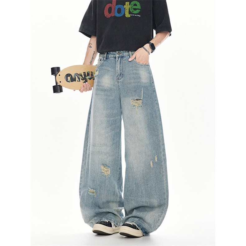 B225-X79-P63-美式复古破洞牛仔裤-棉75.8%粘纤14.9%聚醋纤维9.3%,男装牛仔裤,电商B225