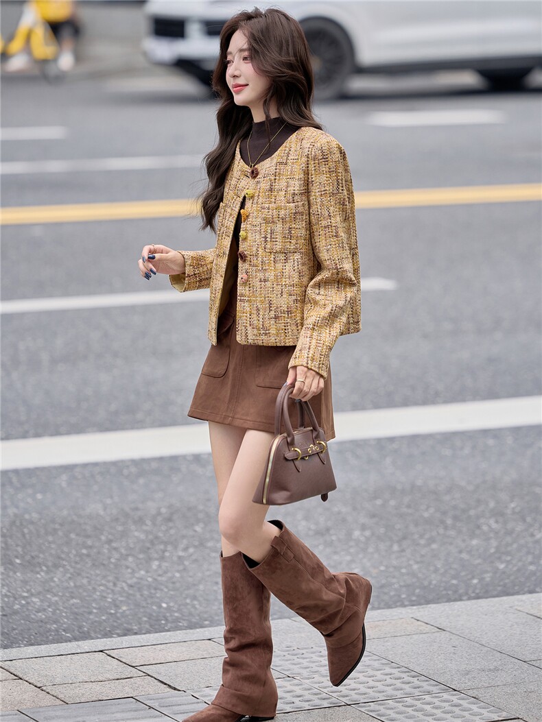 2025年秋冬新款小香风短外套上衣粗花呢秋季优雅短款外套,女装短外套,慕依路