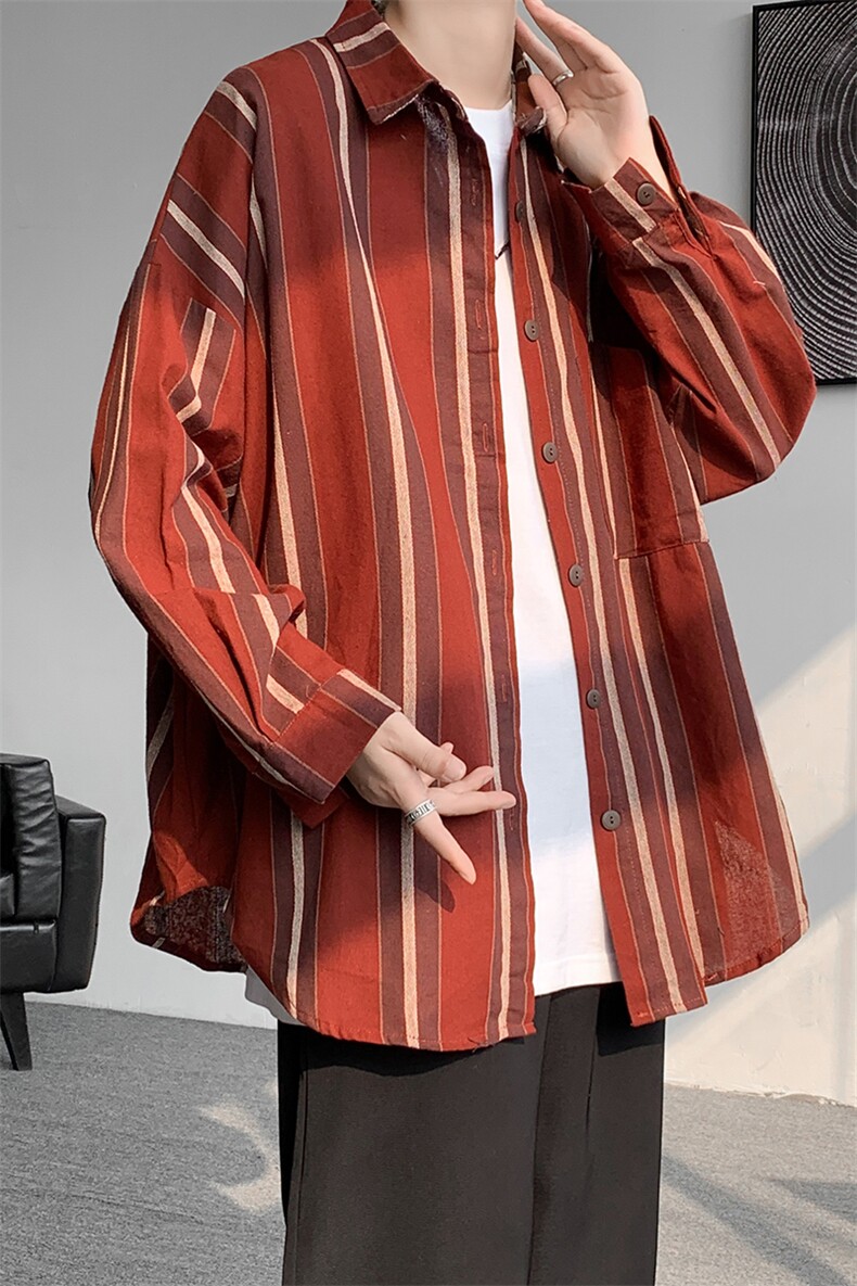 CS4020-P55新款条纹长袖衬衫oversize宽松男士大码衬衣休闲外套,男装衬衫,电商B280-1（原A049）