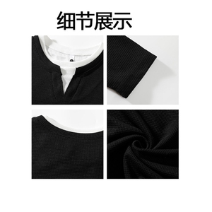v领长袖t恤男春秋款韩系氛围感穿搭假两件卫衣25XW99570特批25图片