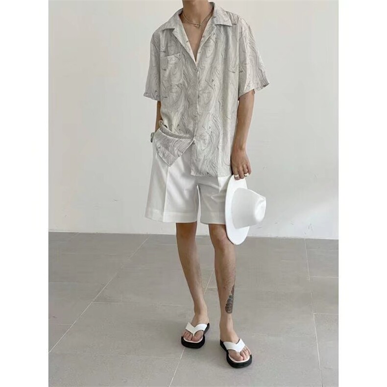复古港风印花短袖衬衫男女情侣新款宽松小众上衣薄CS554,男装T恤,星座208-5