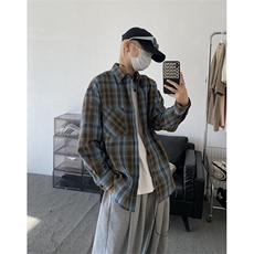 脏脏风格子衬衫男款复古小众格纹长袖衬衣cleanfit外套CS07，男装衬衫，星座1116A（原606A-3）
