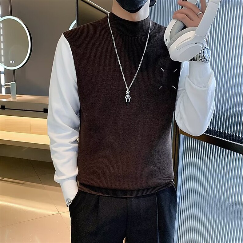 毛衣男秋季新款圆领套头针织衫假两件拼接长袖线衣百搭S585/P50,男装针织衫/毛衣,星座506