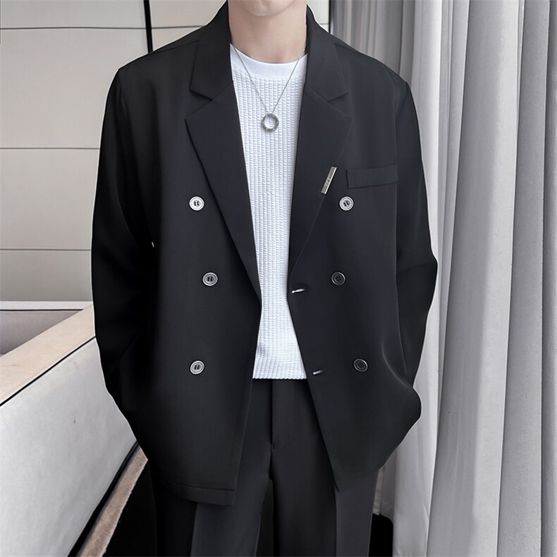 23/秋轻熟风西装外套男士韩版宽松双排扣西服上衣A210-XZ02，男装西服，电商A210