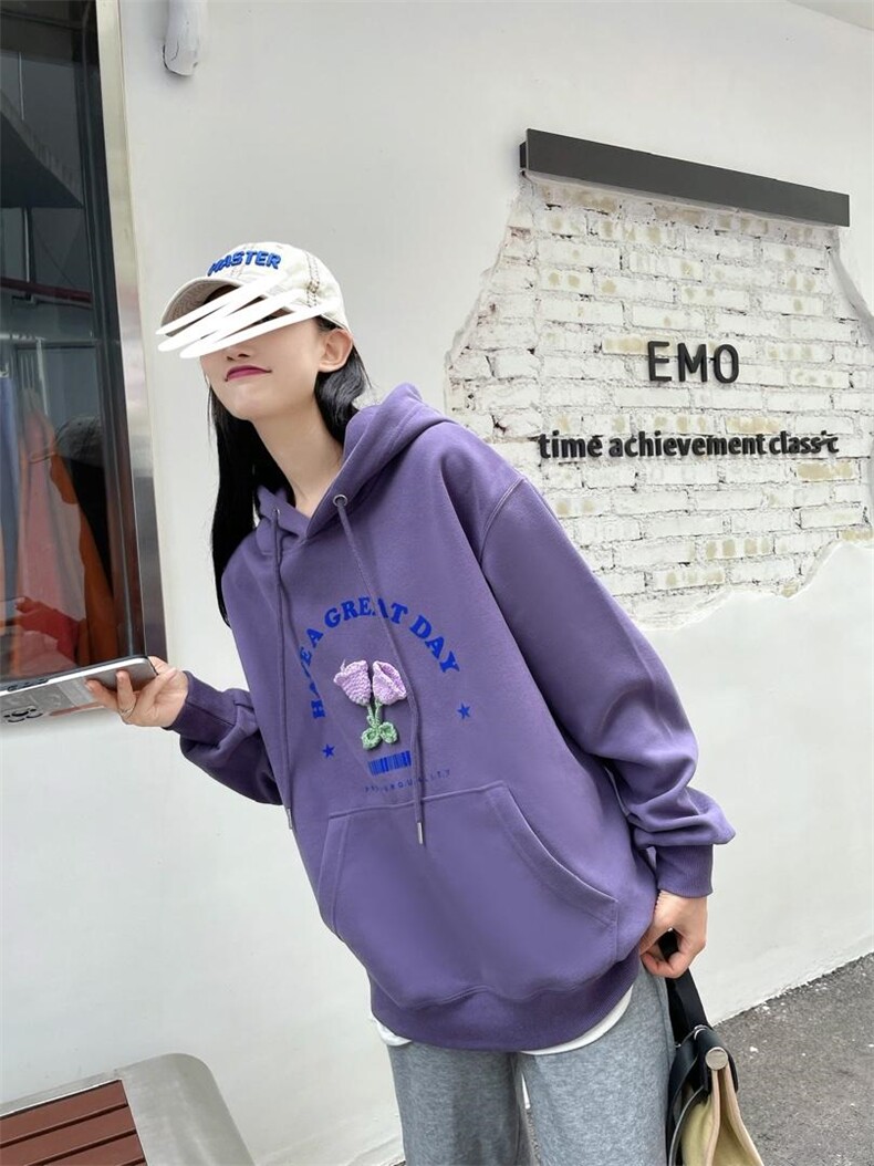 现货秋季新款:时尚休闲特殊工艺戴帽卫衣，女装卫衣/绒衫，泽妤