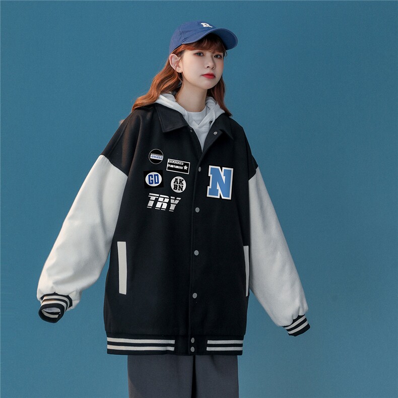中性风23春季新款潮牌贴标印花翻领棒球服夹克外套G603P85控108,男装夹克,A247A