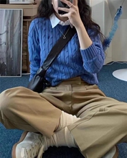 秋冬新款纯色针织圆领套头上衣时尚百搭，女装针织衫/毛衣，冀清阳荣