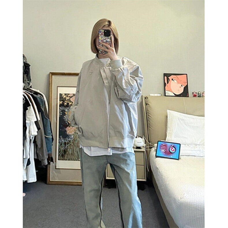 春秋棒球服外套男休闲运动痞帅设计感双层青少年港风夹克J39,男装夹克,星座1116A（原606A-3）