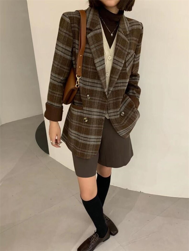 冬装厚昵格子上衣，其它，深度