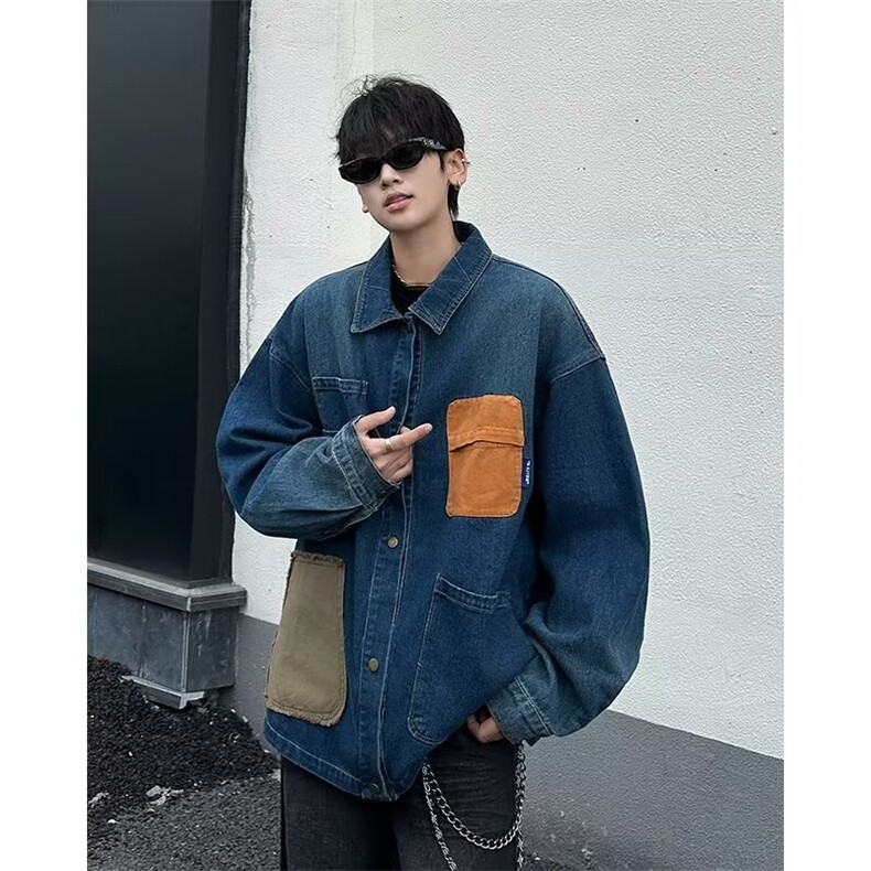 春秋款撞色拼接翻领牛仔外套QB29P78,男装夹克,星座1116-2