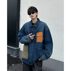 春秋款撞色拼接翻领牛仔外套QB29P78，男装夹克，星座1116-2