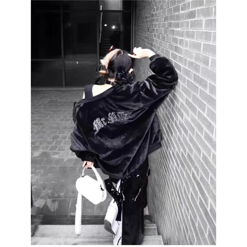 M04-P83冬季暗黑高街风兔毛字母刺绣棒球服棉服男潮流休闲美式,男装棉衣,电商B323A