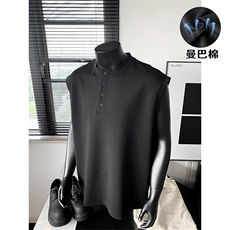 特批P25无差价夏季亨利领曼巴棉高克重宽松休闲坎肩背心男T5378，男装T恤，电商A001-1