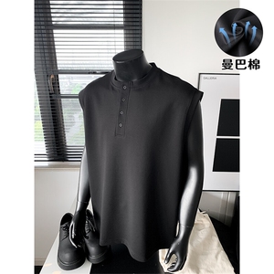 特批P25无差价夏季亨利领曼巴棉高克重宽松休闲坎肩背心男T5378图片