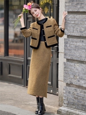 韩系复古小香风撞色毛呢外套女秋冬2025新款巨好看独特高级感上衣，女装套装/套裙，众宇琦