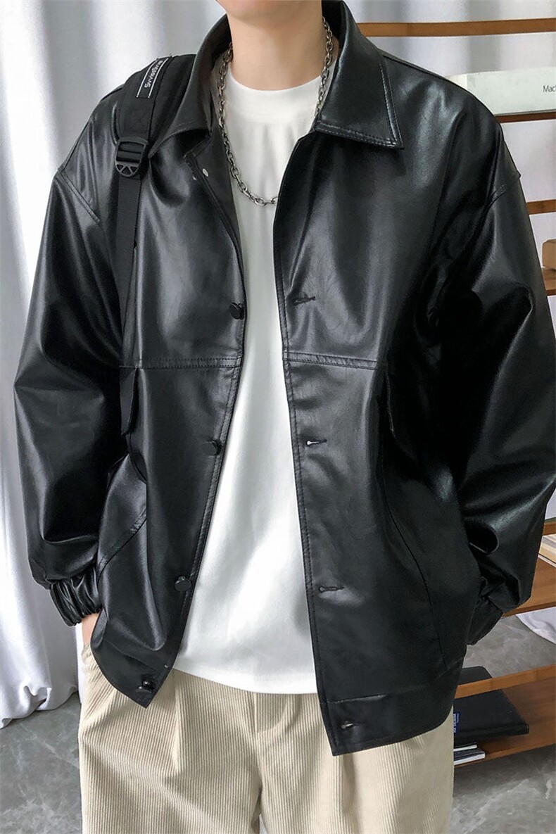 现货-秋季皮衣外套男宽松休闲PU机车皮夹克潮流A584-P90,男装夹克,电商A351