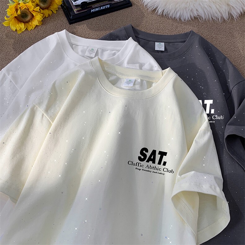 量大优供抖音视频支持得物配合二开美式满天星亮片短袖T恤MTX311,男装T恤,电商A486