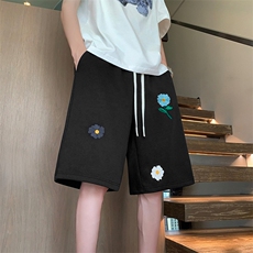 美式小花刺绣短裤男女夏oversize运动五分休闲裤子DK8643特价P25，男装牛仔裤，电商A007