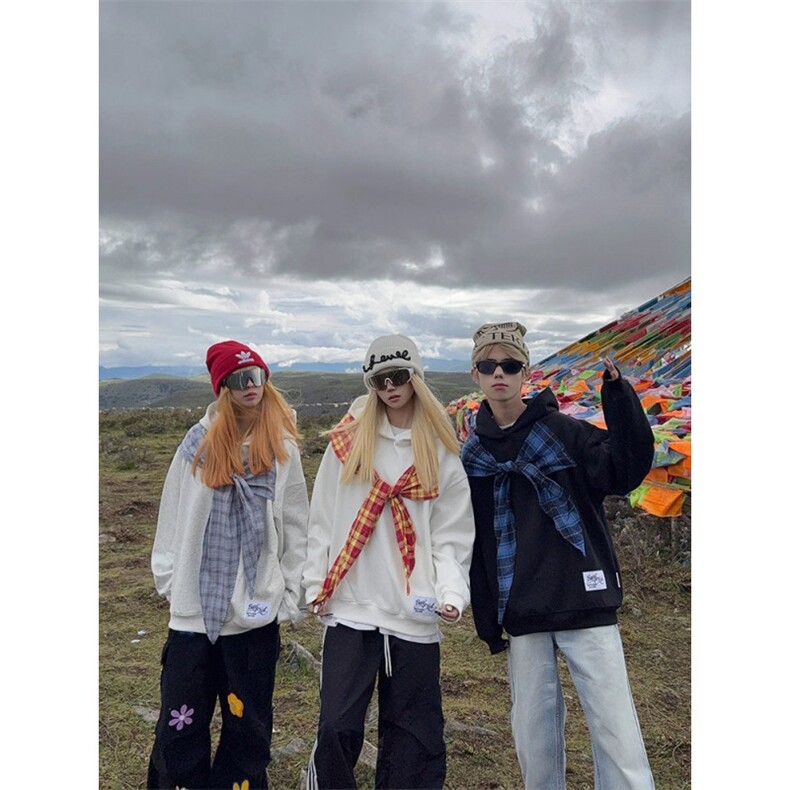 5354-P52好质量做工#格子披肩宽松休闲连帽卫衣，女装卫衣/绒衫，星座617A-2