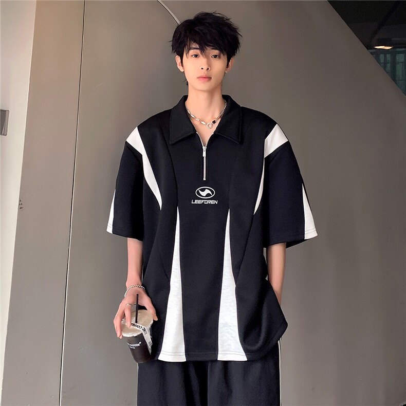 夏季高级拼接解构半拉链高级感翻领POLO衫T恤短袖T295-P48,男装Polo衫,电商C307