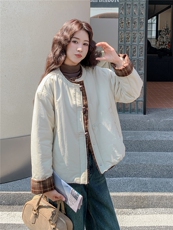 韩系小个子撞色拼接羽绒棉衣女2025冬季新款女装短款棉服棉袄外套，女装棉衣/棉服，天丽