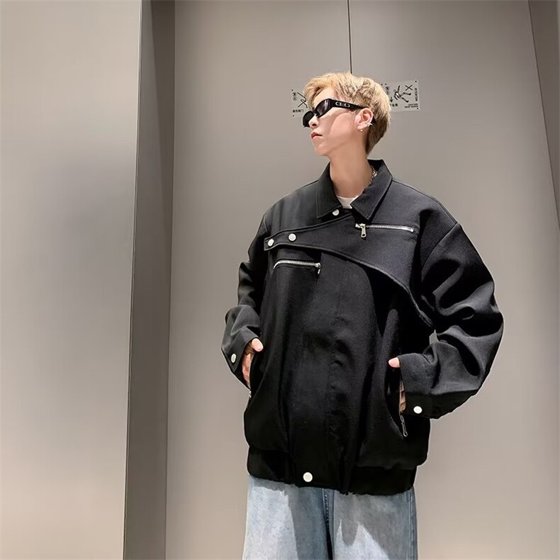 黑色立领飞行夹克外套男2023新款春秋宽肩拉链解构褂子JK863,男装夹克,星座1116A-1（原606A）