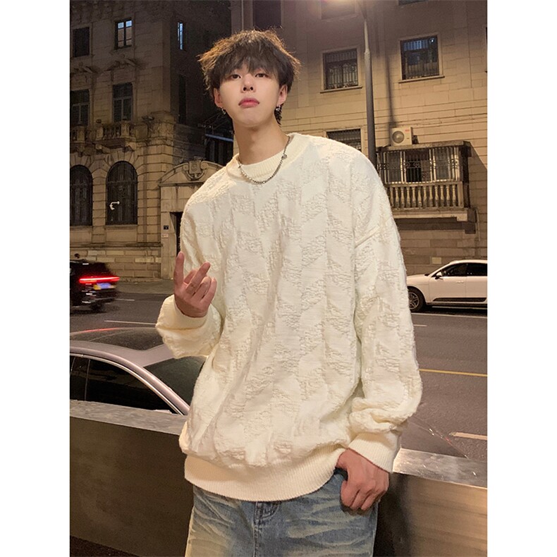 情侣潮牌街头长袖针织衫韩版圆领慵懒风休闲款毛衣HY616P55，男装针织衫/毛衣，电商A102B