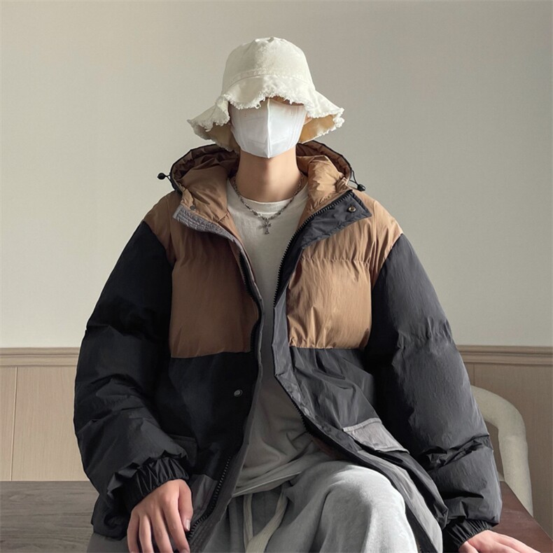 港风2026新品冬季宽松情侣装撞色棉衣棉服冬装加厚外套D008-P100图片