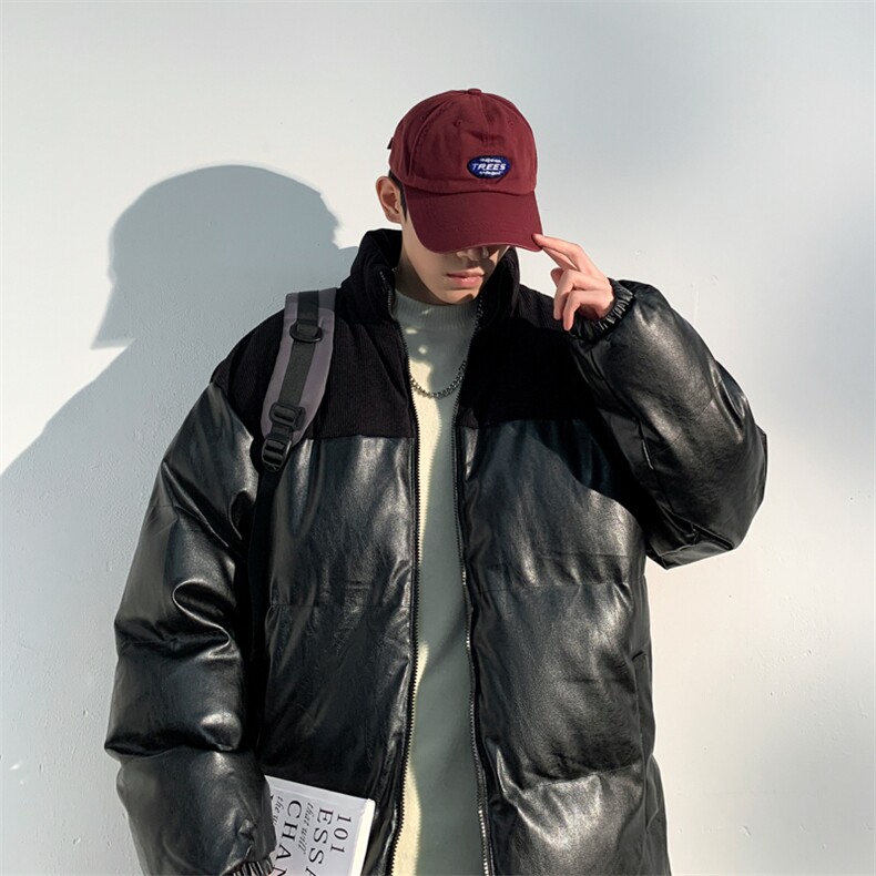 加大码得物直播品质~M-6XLPU皮拼接棉衣银狐绒外套3616特P95,男装棉衣,电商A309
