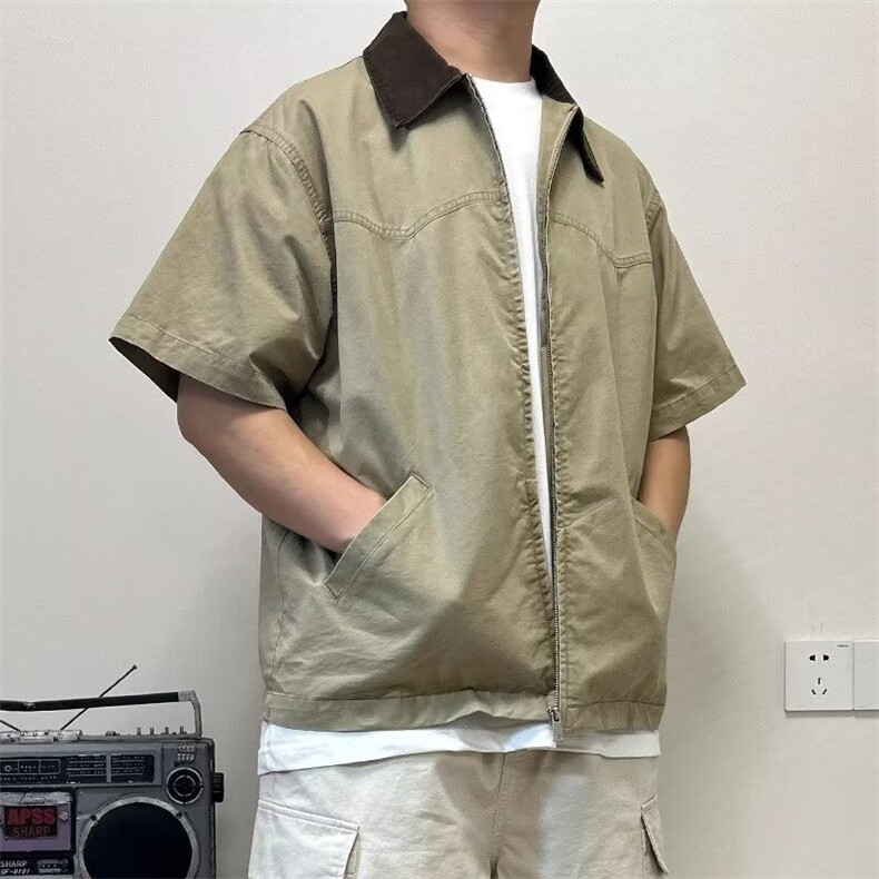马登工装美式复古防水薄款短袖衬衫户外宽松半袖口袋猎装衬衣男夏,男装T恤,星座1210-1
