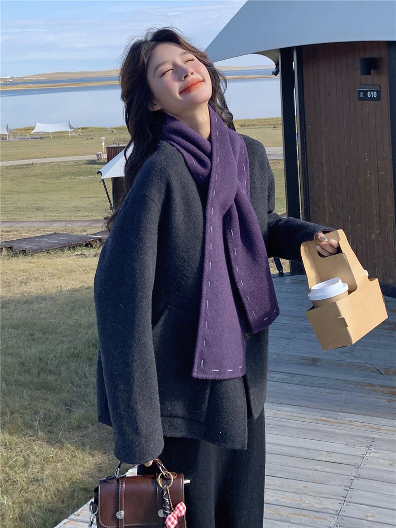 灰色双面呢羊毛中长款大衣女秋冬2025新款高级感小个子爆款厚外套,女装毛呢外套,慧尚依恋