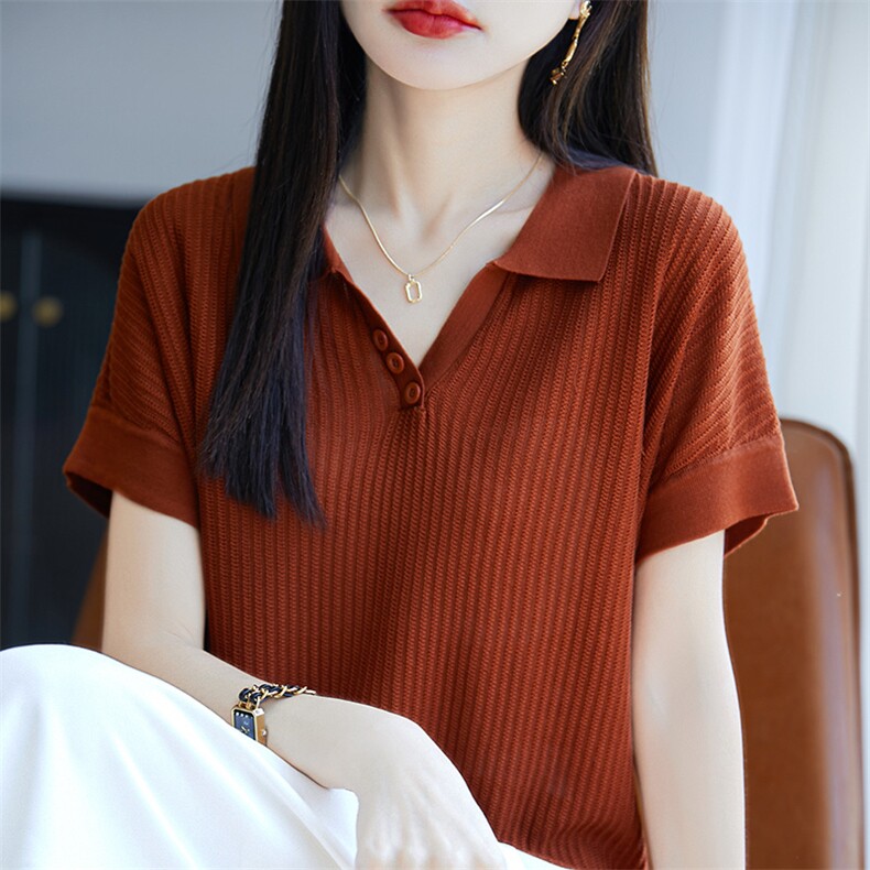 夏季新款时尚气质短袖针织衫女修身显瘦百搭休闲上衣,针织衫/毛衣,郡淞羊绒