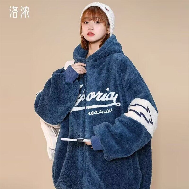 网络图现货潮牌慵懒风拼接加厚羊羔绒情侣立领保暖棉服JX13-P58,男装卫衣,星座715-7