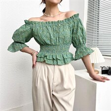 新款小碎花一字肩上衣，其它，序儿