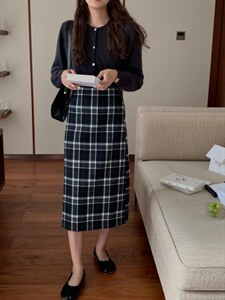 〖现货〗 秋冬新款 格子半身裙秋冬中长款日系复古高腰a字裙,女装半身裙,炽元素