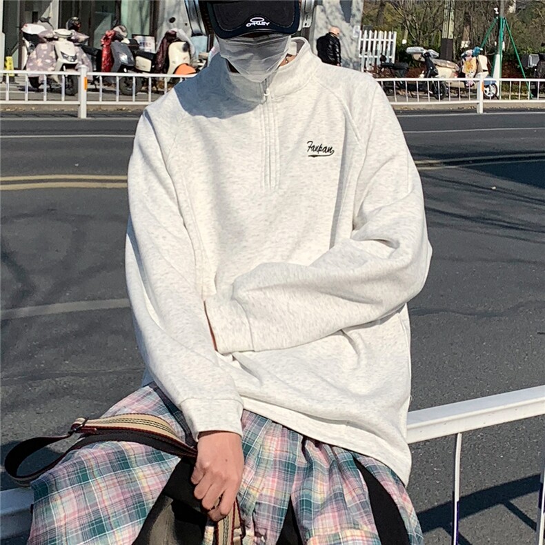 2025秋冬立体裁剪大码刺绣拉链套头华棉卫衣W56686/特P38灰色,男装卫衣,电商A094