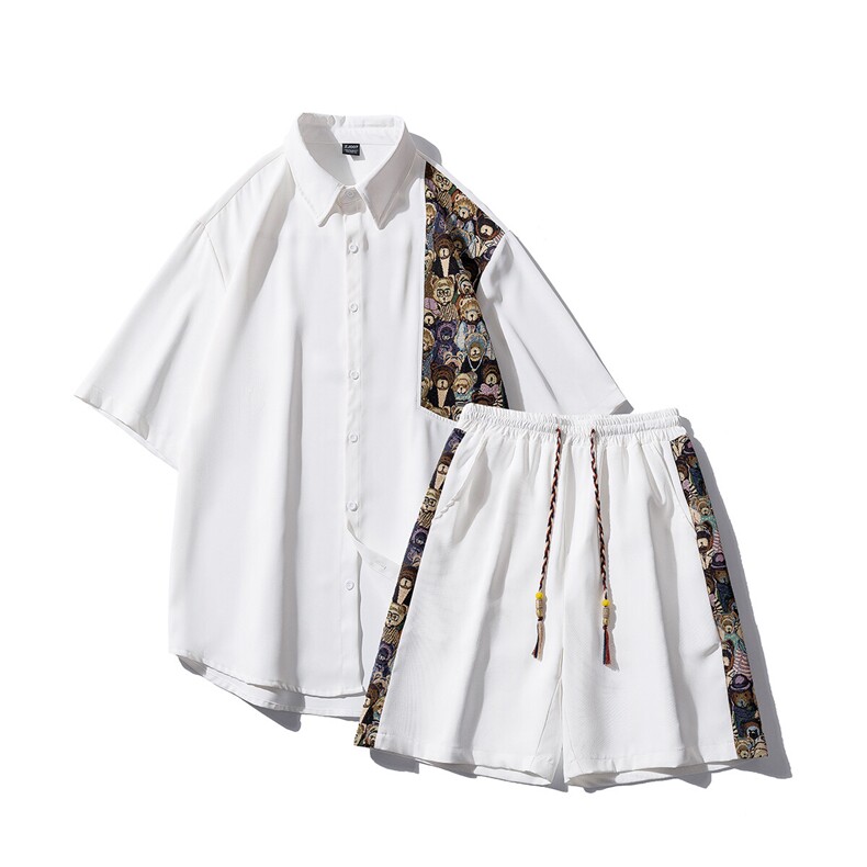 1小熊短袖衬衫男+短裤大码M-5XL套装92%聚酯纤维8%氨纶TZ77059P70，男装牛仔裤，星座226-2