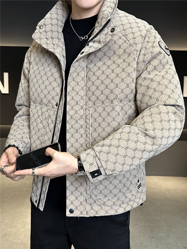 贴标花纹立领皮羽绒服男休闲保暖上衣外套A329-YR9962-P225,男装羽绒服,电商A329