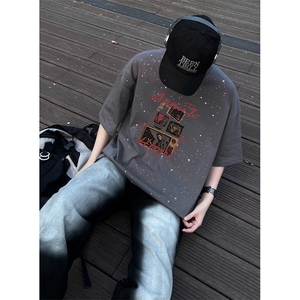 量大优供抖音视频 支持得物配合二开美式满天星亮片短袖T恤MTX321图片