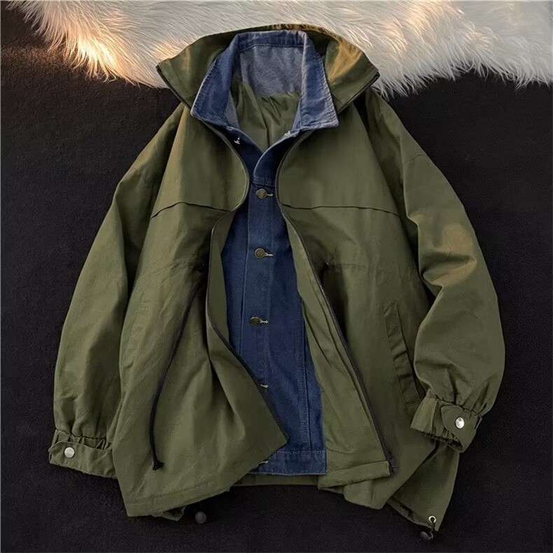 美式拼接牛仔外套男士潮牌大码假两件衣服J7083P65,男装夹克,星座1116-2
