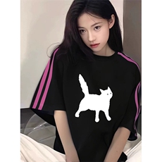 抖音得物品质二开240克宽松纯棉美式潮牌印花三条杠中性风短袖T恤，男装T恤，电商A486-1