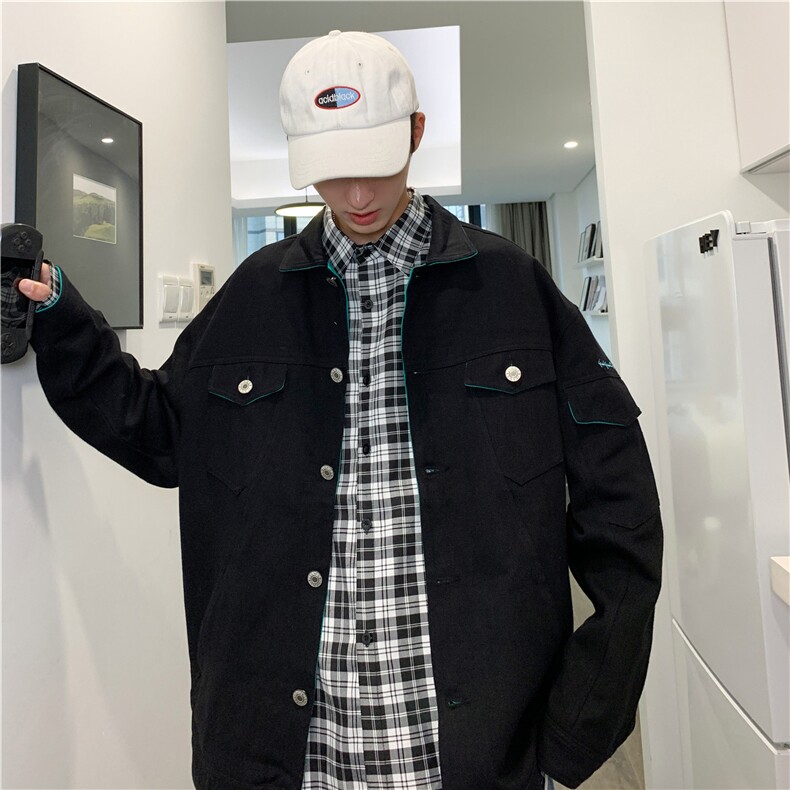 JK959/P75秋装新款撞色男士工装夹克男青少年大码宽松外套男,男装夹克,电商A141