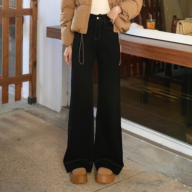 加绒牛仔裤女今年流行的阔腿宽松高腰胖mm显瘦梨型身材直筒裤,男装牛仔裤,星座218-8
