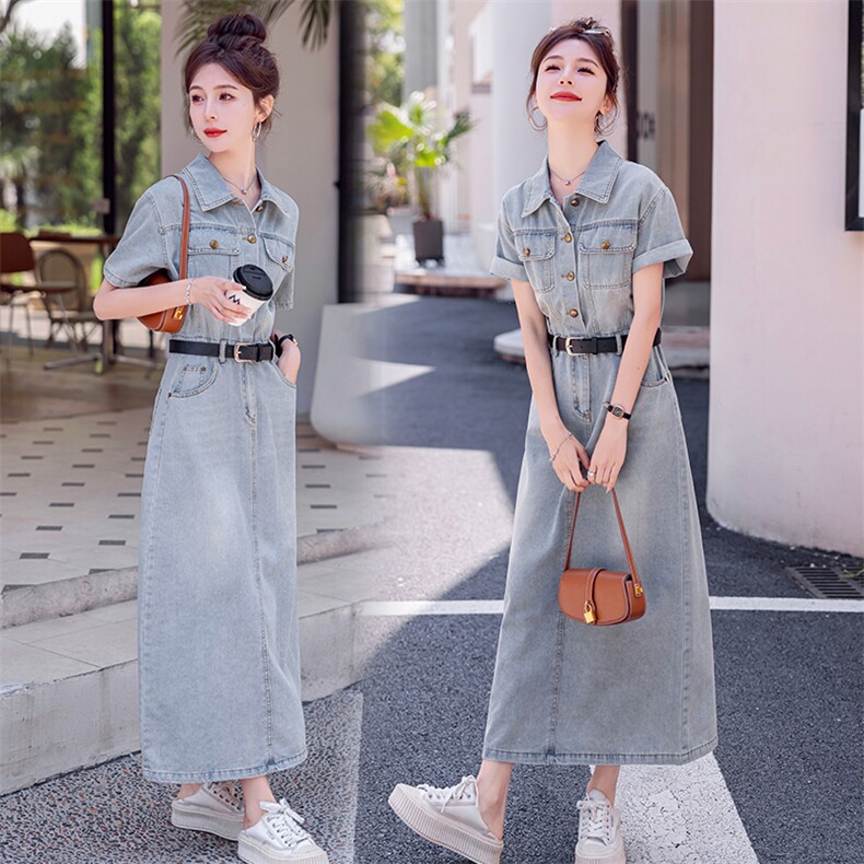 夏天高级修身牛仔连衣裙潮2026年新款女欧货时尚气质显瘦过膝长裙，女装连衣裙，印象茜