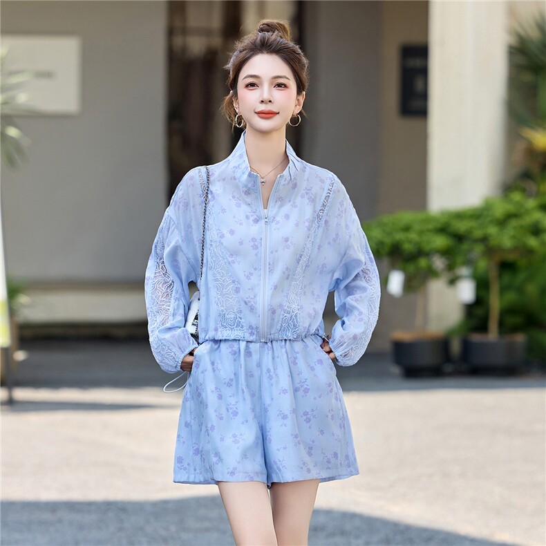 时尚减龄防晒衣短裤套装女夏2025新款宽松休闲轻薄透气户外两件套,女装套装/套裙,尚娜萱