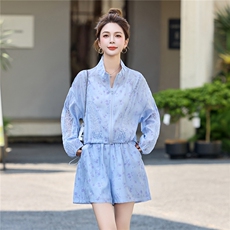 时尚减龄防晒衣短裤套装女夏2025新款宽松休闲轻薄透气户外两件套，女装套装/套裙，尚娜萱