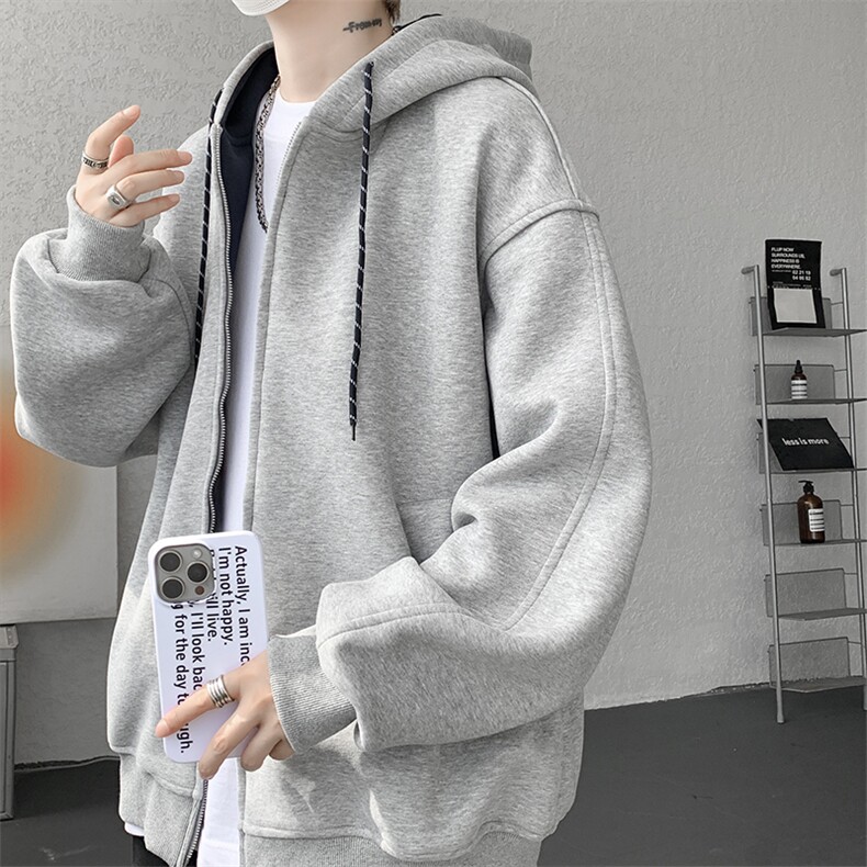 8XL-M秋连帽卫衣男宽松休闲纯色拉链开衫外套拼色帽衫运动WY27P65，女装短外套，电商D206-1